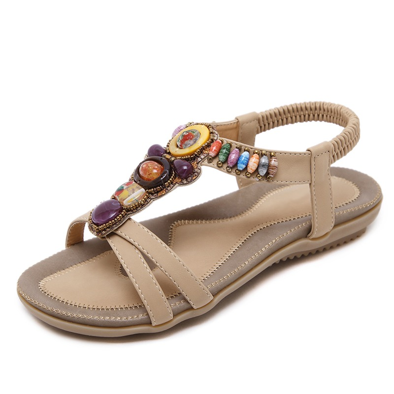 Ethnic Style Women's Beaded Sandals / Ladies Leisure PU Leather Summer Shoes - HARD'N'HEAVY