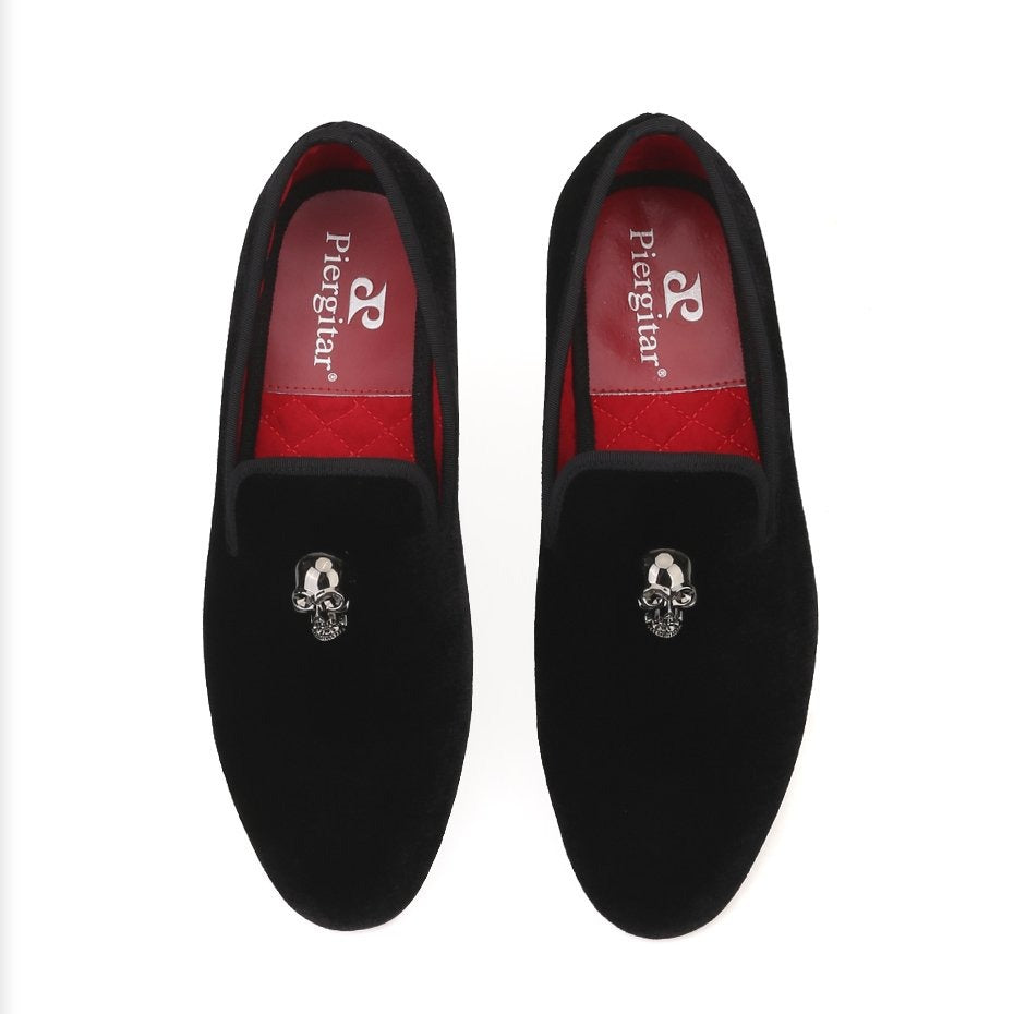 Exclusive Men Skull Buckle Rock Style Velvet Loafers / Rock and Roll outfits for guys - HARD'N'HEAVY