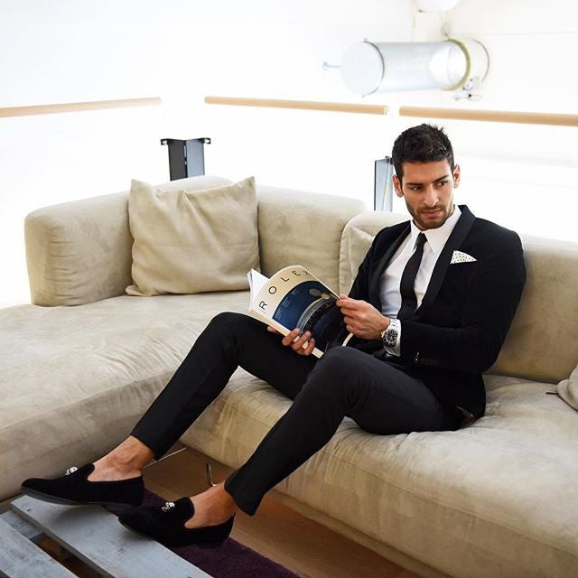 Exclusive Men Skull Buckle Rock Style Velvet Loafers / Rock and Roll outfits for guys - HARD'N'HEAVY