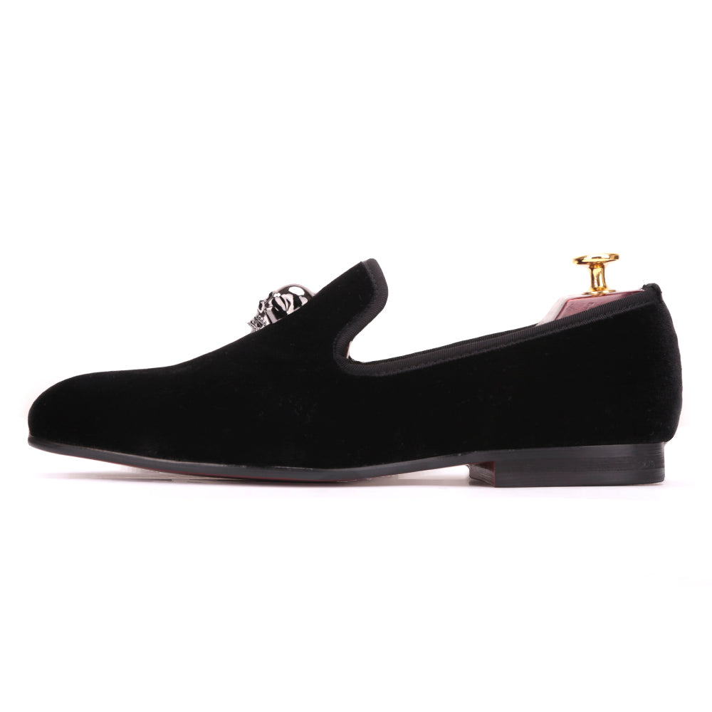 Exclusive Men Skull Buckle Rock Style Velvet Loafers / Rock and Roll outfits for guys - HARD'N'HEAVY