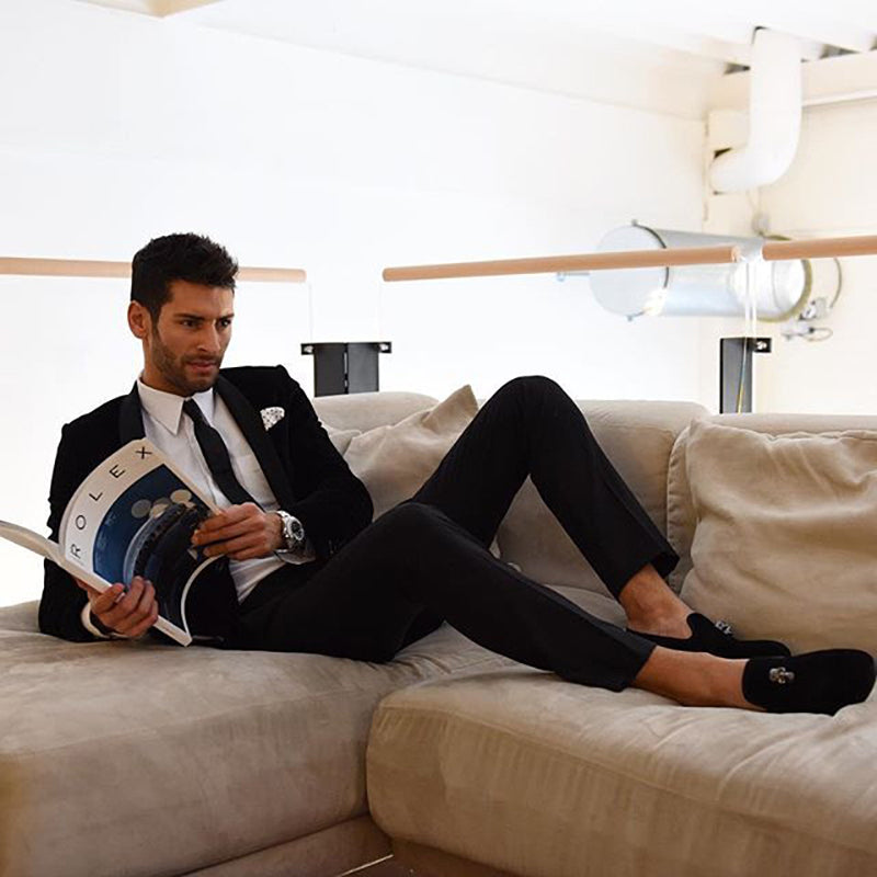 Exclusive Men Skull Buckle Rock Style Velvet Loafers / Rock and Roll outfits for guys - HARD'N'HEAVY