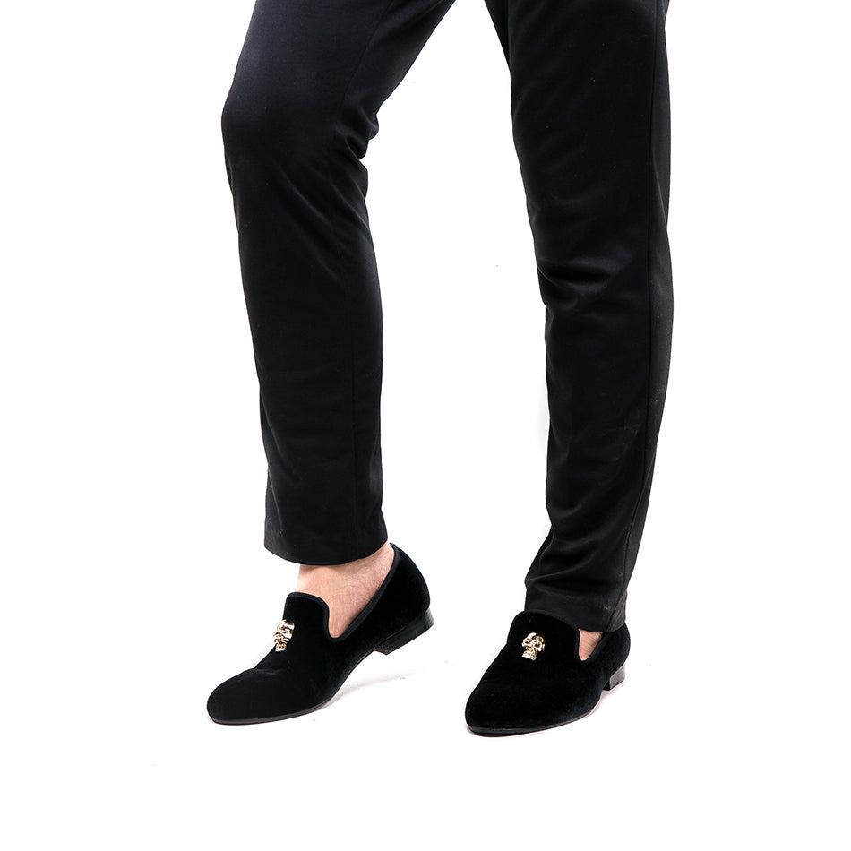 Exclusive Men Skull Buckle Rock Style Velvet Loafers / Rock and Roll outfits for guys - HARD'N'HEAVY