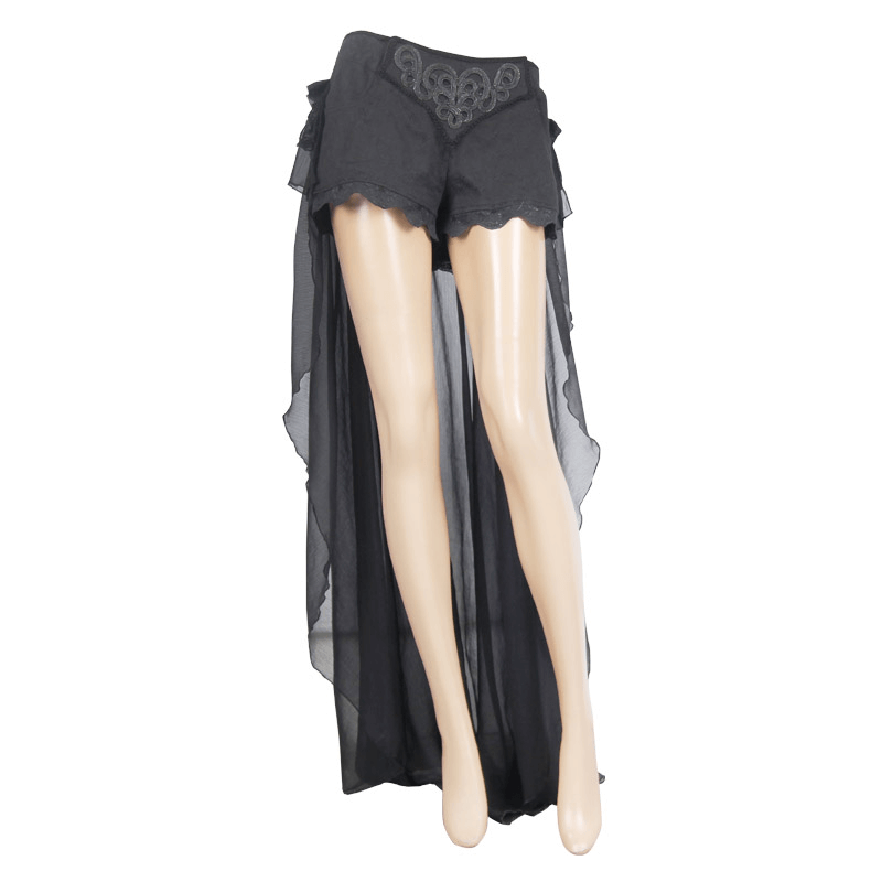 Gothic style black shorts with lace and veil tail on mannequin, perfect for elegant women's fashion.