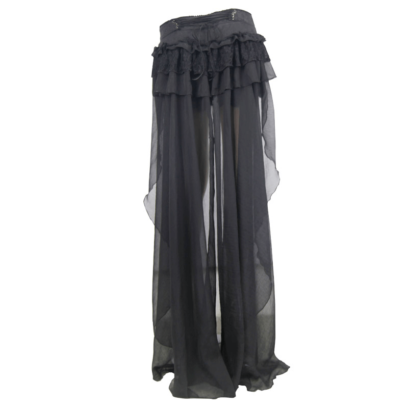 Exquisite Black Shorts with Lace and Veil Tail For Women / Elegant Female Сlothes in Gothic Style
