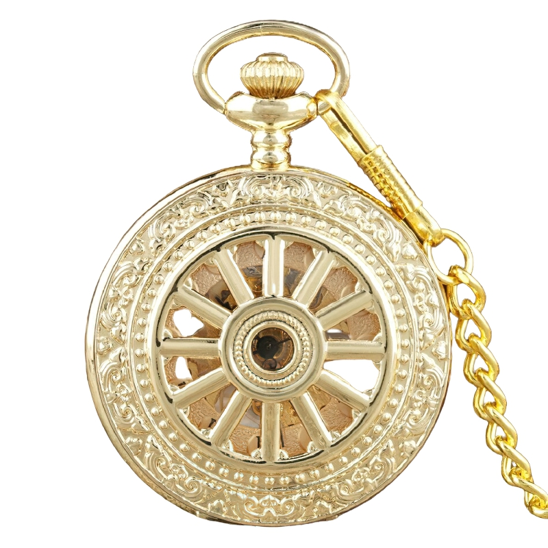 Elegant antique mechanical pocket watch with intricate design and gold chain, perfect retro accessory.