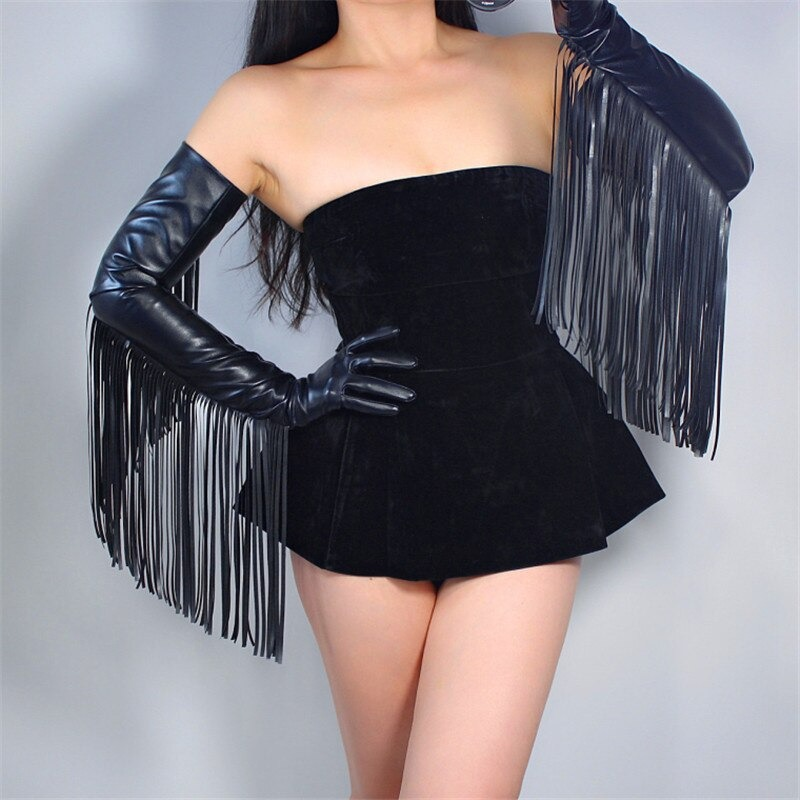 Extra Long Gloves with Fringe and Tassel Arms / Fashion Women's slim Gloves of Faux Leather - HARD'N'HEAVY