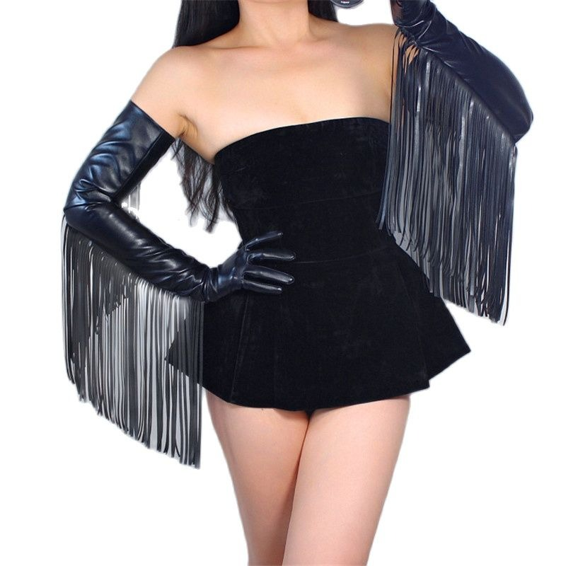 Extra Long Gloves with Fringe and Tassel Arms / Fashion Women's slim Gloves of Faux Leather - HARD'N'HEAVY
