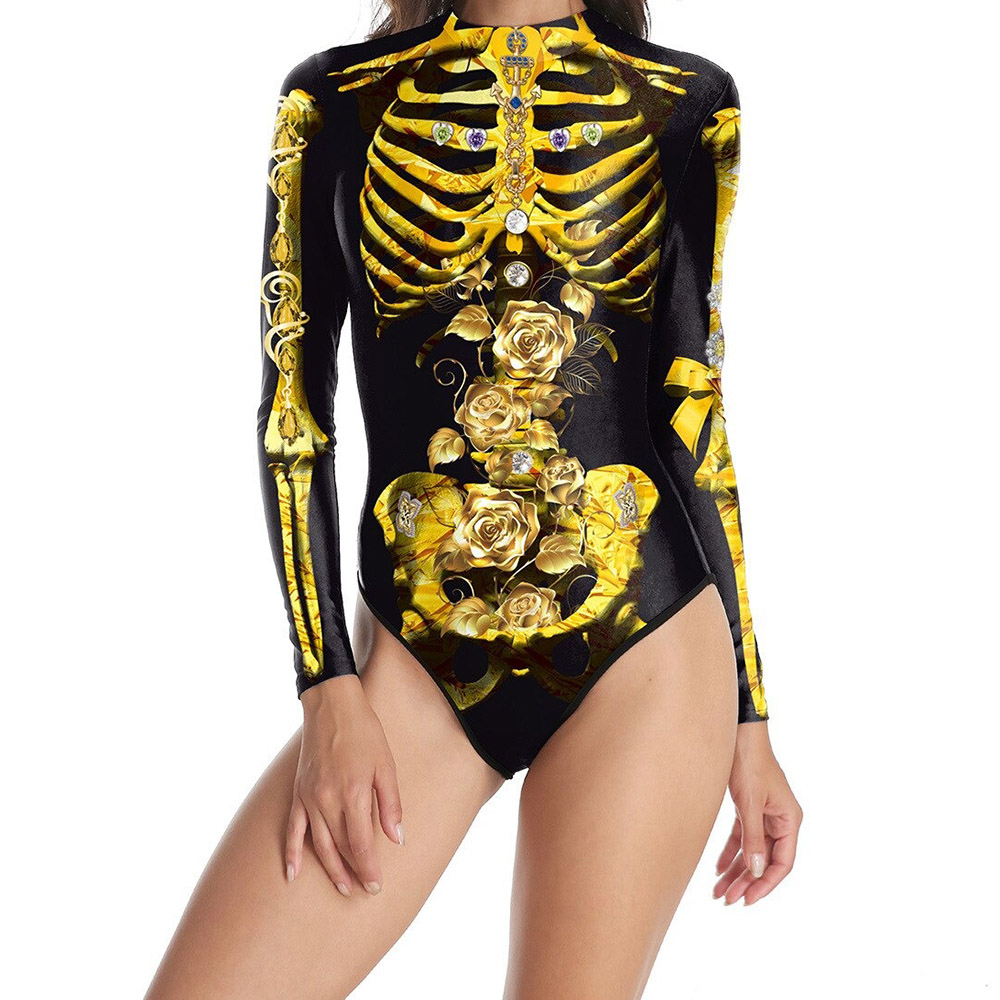 Extraordinary Long Sleeve One Piece Swimsuit with 3D Printed / Sport Swimming Suit for Women - HARD'N'HEAVY