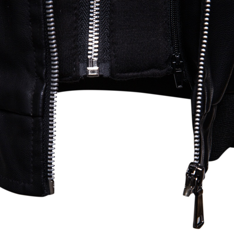 Fake Two-Pieces Motorcycle PU Leather Men's Jacket / Windproof Slim Fit Hooded Black Outwear - HARD'N'HEAVY