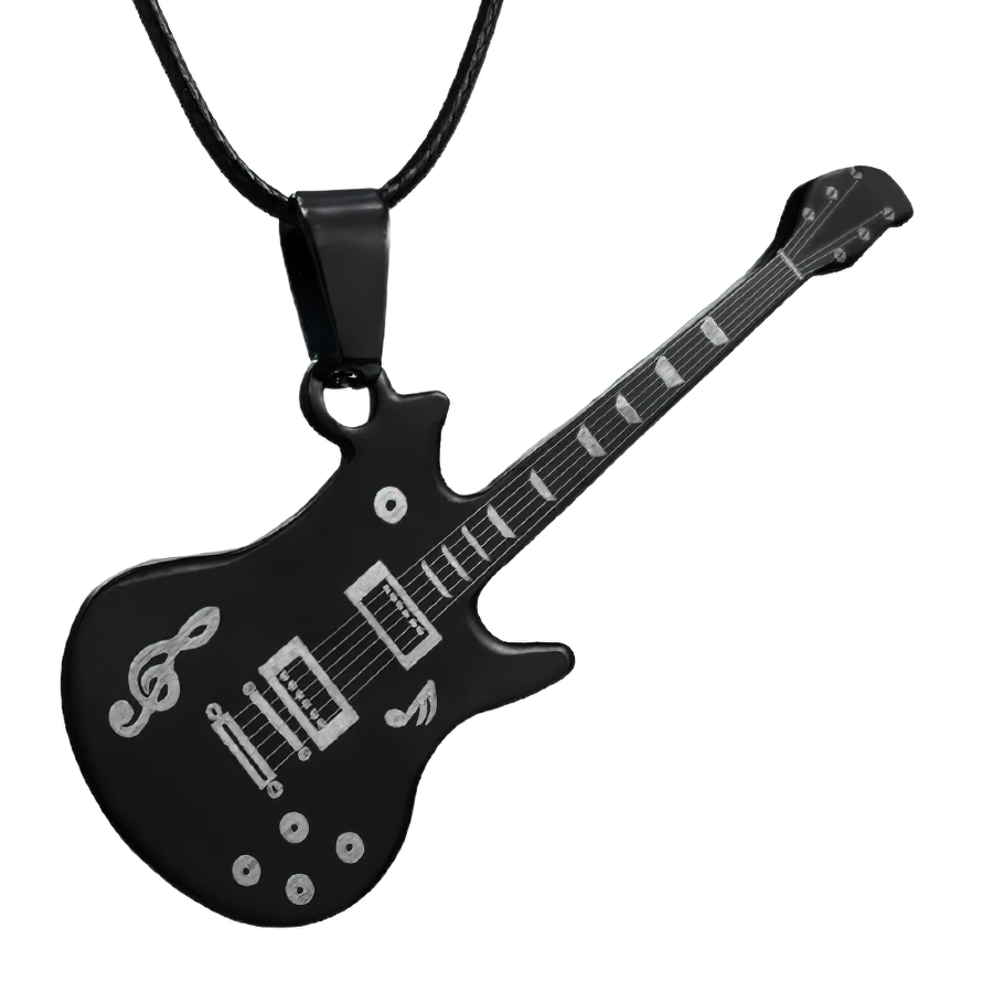 316L stainless steel guitar pendant necklace, trendy casual jewelry for music lovers, black guitar design