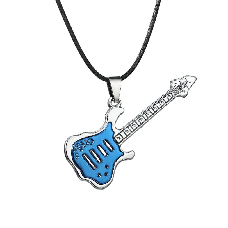 Fashion 316L stainless steel guitar necklace pendant in blue, perfect casual jewelry for men and women.