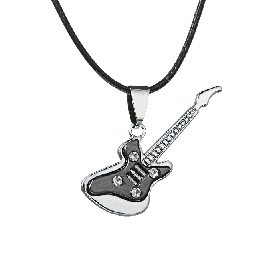 Trendy 316L stainless steel guitar necklace pendant for men and women, perfect casual jewelry accessory.