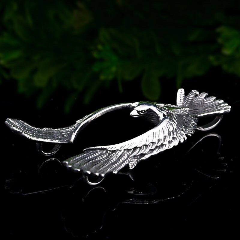 Intricate phoenix pendant in polished stainless steel, perfect unisex retro jewelry for men and women.