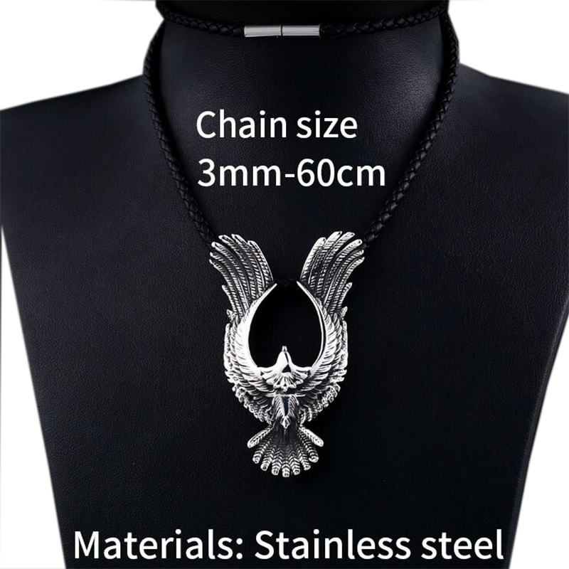 Stainless steel phoenix pendant on a black necklace, showcasing retro design for unisex fashion.