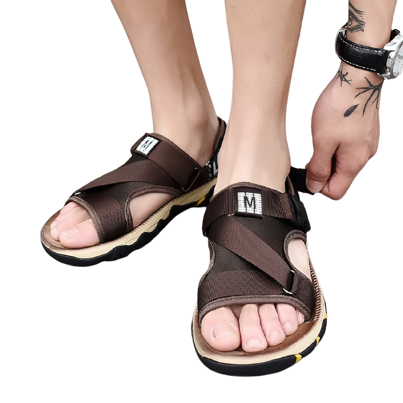Men's brown anti-skid sandals with breathable air mesh, perfect for casual outings and comfort.
