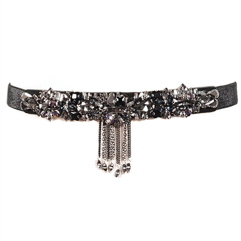 Fashion Black Crystal Glass Tassel Belt for Women / Ladies Accessories in Gothic Punk Style - HARD'N'HEAVY