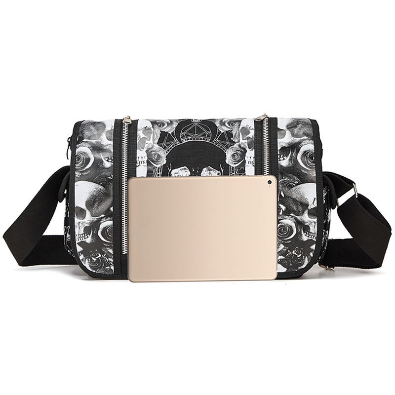 Fashion black gothic shoulder bag for women with skull print, perfect for adding flair to any outfit.