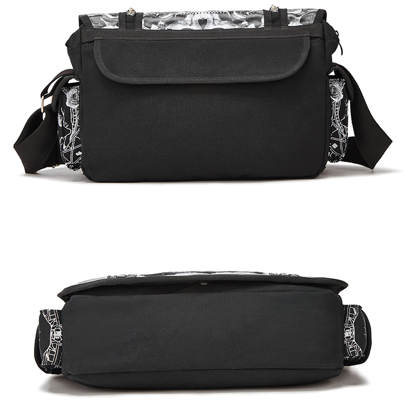 Fashion black gothic shoulder bag with skull print, perfect for women who love a unique and edgy style.