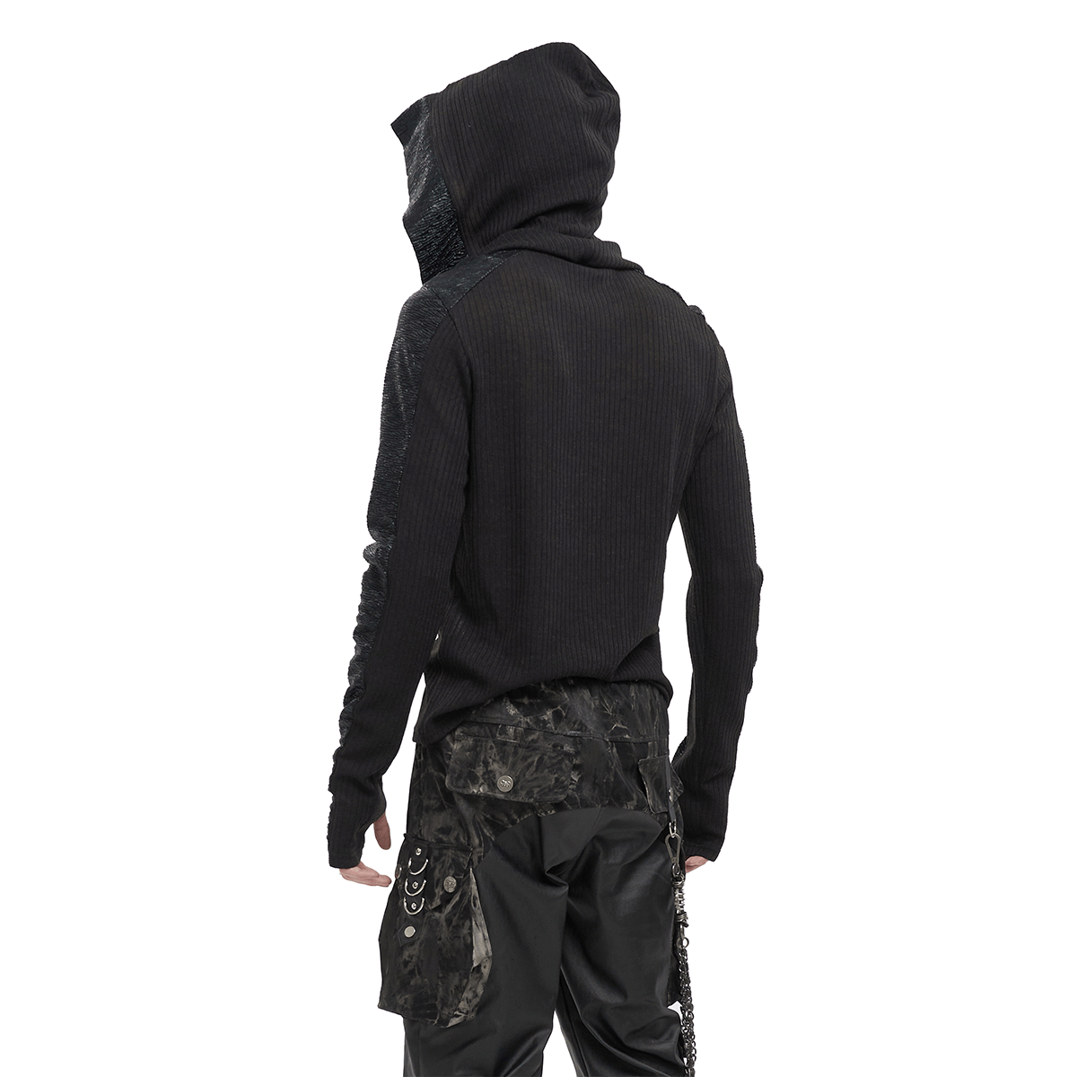 Fashion Black Hoodie with Lace-up Neckline for Men / Gothic Male Long Sleeves Hoodies