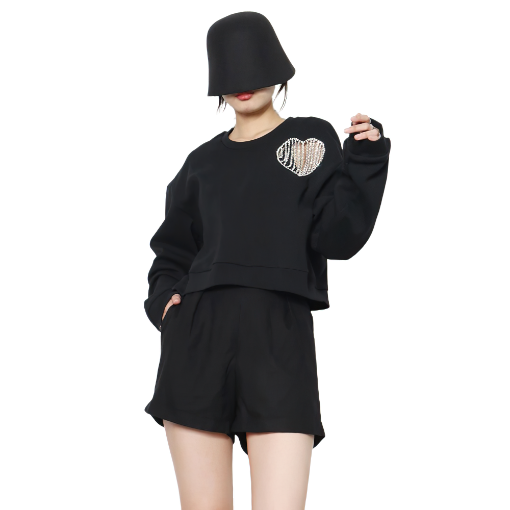 Fashion Black Round Neck Long Sleeve Sweatshirt / Women's Solid Loose Sweatshirts - HARD'N'HEAVY