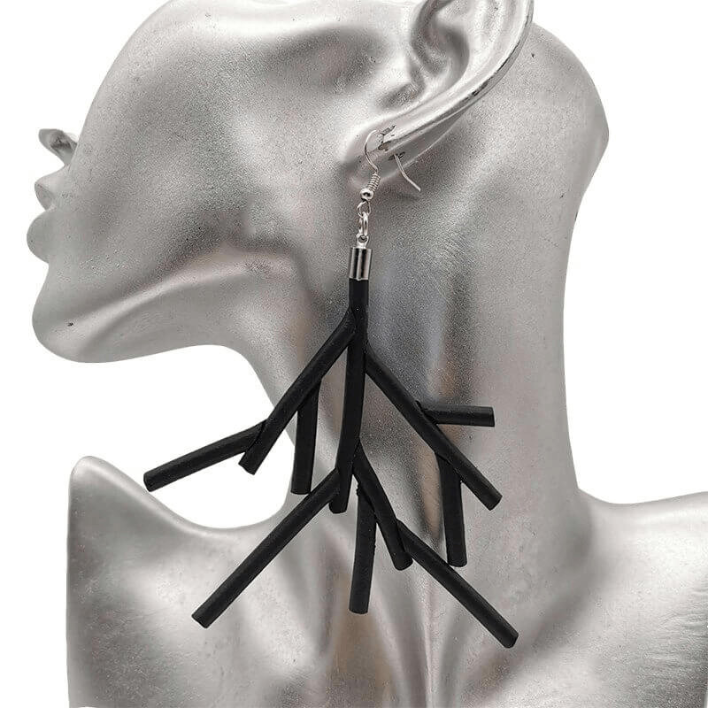 Handmade black rubber earrings in a gothic style, perfect for enhancing any outfit with unique flair.