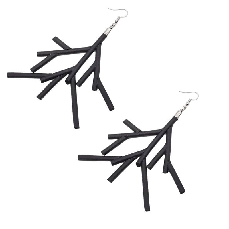 Handmade gothic black rubber earrings designed with a stylish branch pattern for fashionable women.