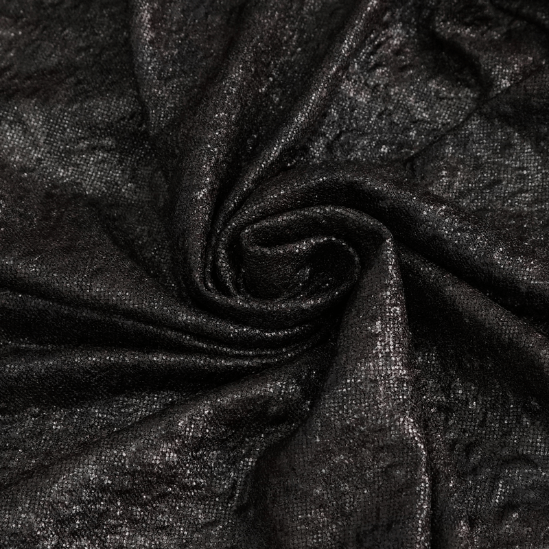 Close-up of luxurious black fabric with a shimmering texture, perfect for gothic fashion designs.