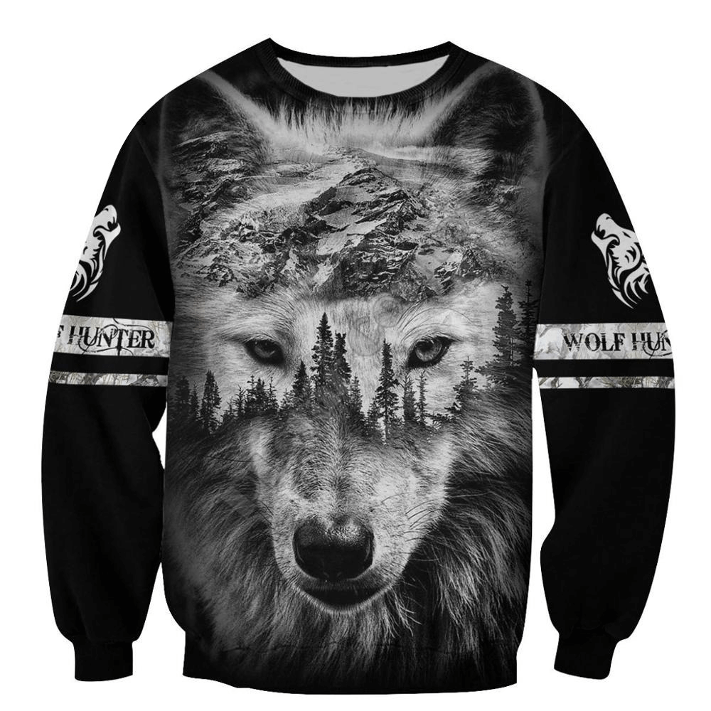Fashion Black Sweatshirt with Wolf 3D Print / Cool Casual Sweater for Men - HARD'N'HEAVY