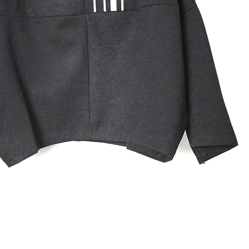Fashion Black Women's Sweatshirt with White Stripe Printing / Casual Female Bat Sleeve Clothes - HARD'N'HEAVY