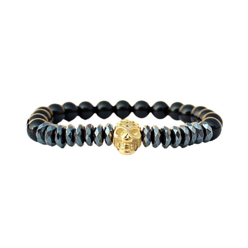 Fashion Bracelet with Matte Stone Beads / Unisex Set Jewelry of Crown and skull - HARD'N'HEAVY