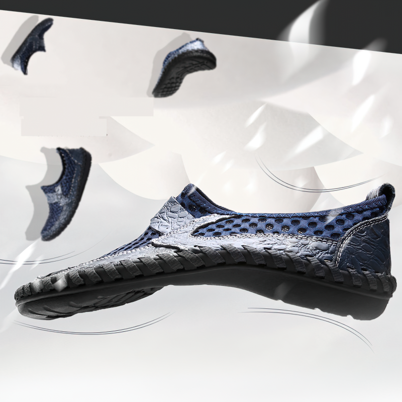 Breathable Italy loafers for men, perfect summer casual shoes with patterned mesh design and flexible rubber soles.
