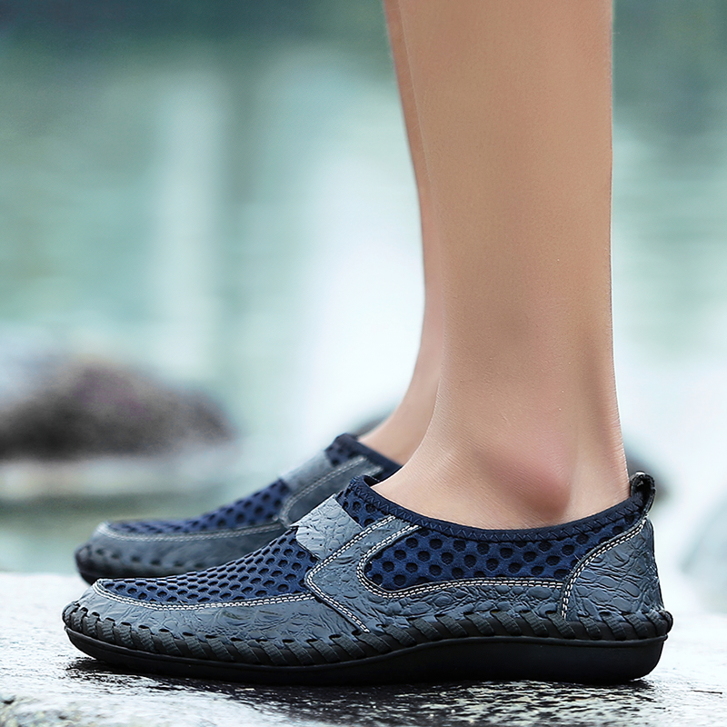 Comfortable breathable Italy loafers for men in stylish blue with mesh design, perfect for summer casual outings.