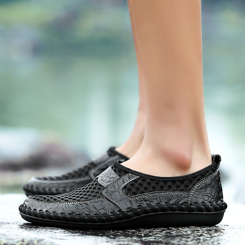 Stylish black breathable Italy loafers for men, perfect for summer casual outfits and all-day comfort.
