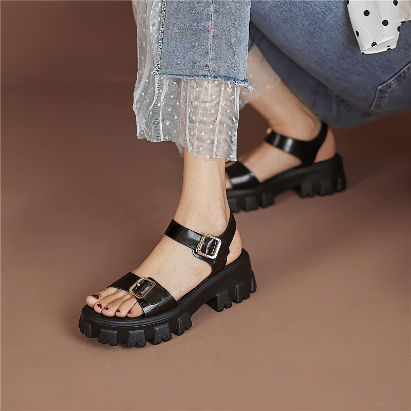 Fashion Buckle Summer Sandals For Women / Square Heels Round Toe Female Shoes - HARD'N'HEAVY
