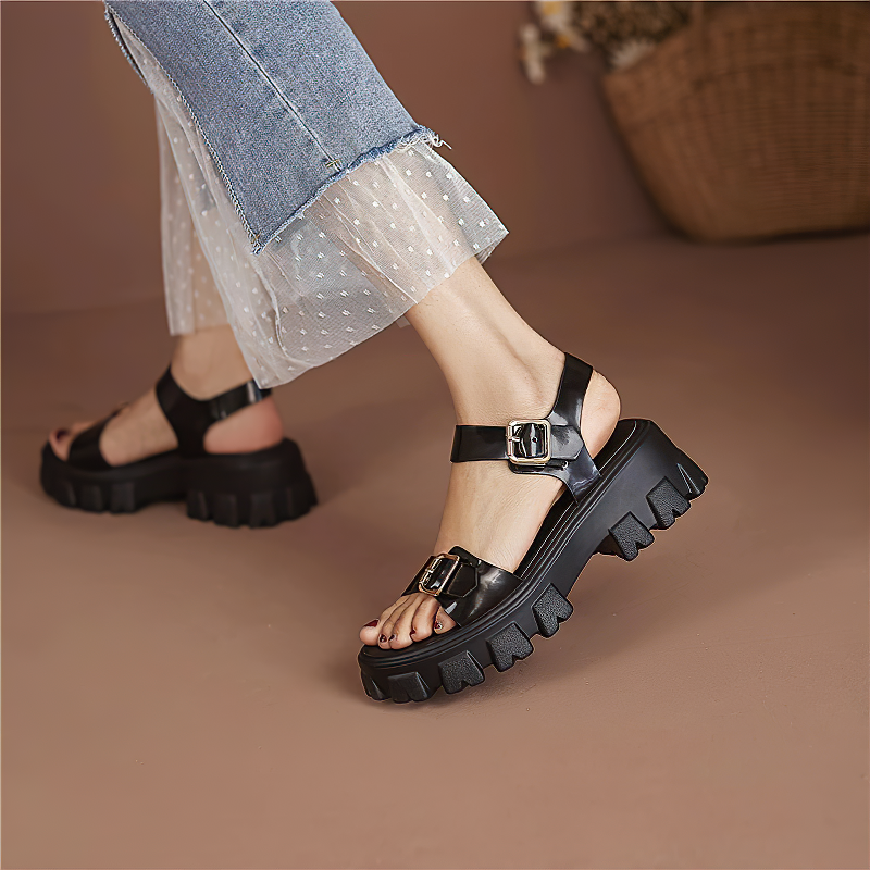Fashion Buckle Summer Sandals For Women / Square Heels Round Toe Female Shoes - HARD'N'HEAVY
