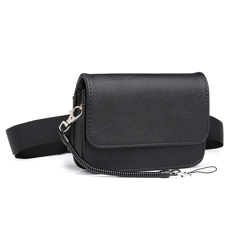 Unisex black PU leather waist bag with modern design and adjustable belt for casual style.