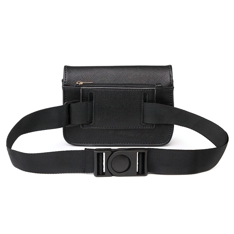 Unisex black PU leather waist bag with adjustable belt, modern casual accessory for men and women.