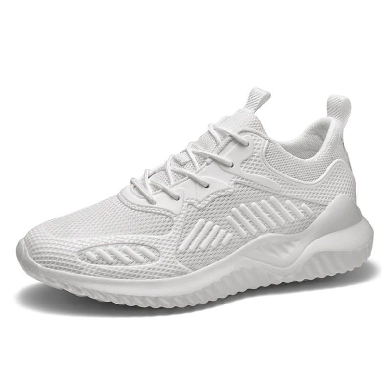 White casual sports mesh sneakers, designed for breathability and comfort during sports activities.