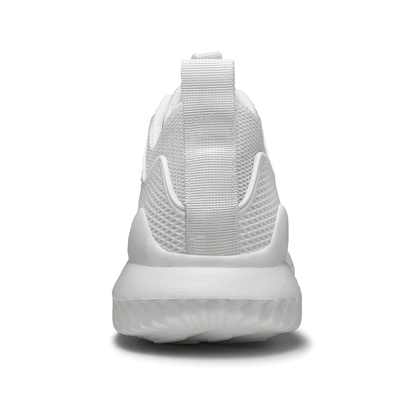White mesh sneakers featuring a flexible sole and breathable design for comfort and style.
