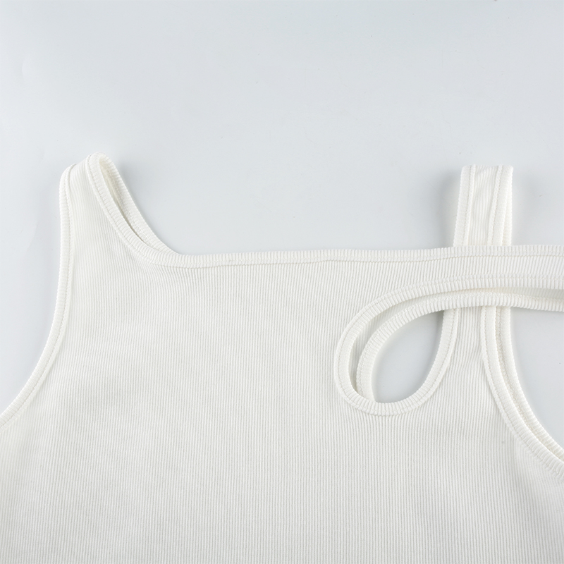 Stylish women's white tank top featuring a unique side cut design and sleeveless style for a casual fashion look.
