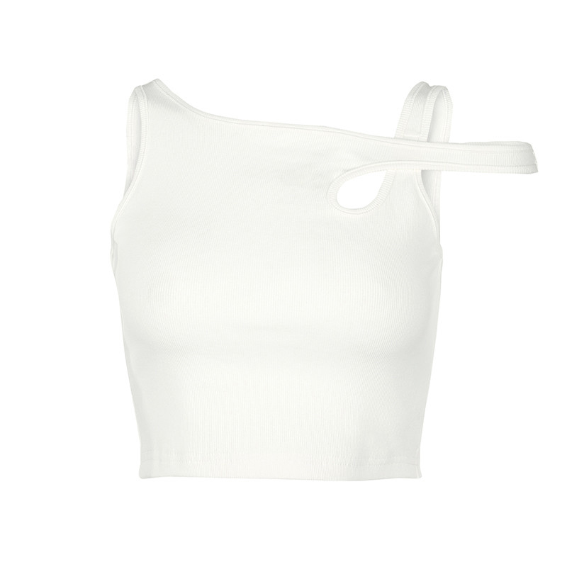 Fashion Casual Women's White Tank Top / Sexy Sleeveless Skinny Cut Out Crop Top - HARD'N'HEAVY