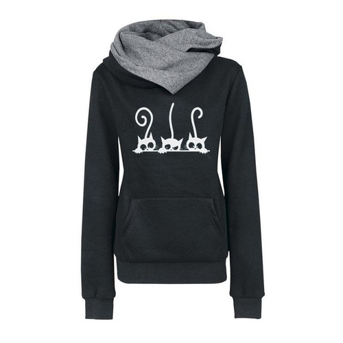 Fashion Cat Printed Long Sleeve Hoodies / Women's Warm OverSized Sweatshirts