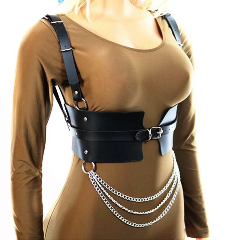 Fashion Chain Belt for Women / Leather Body Harness Wide Waist / Gothic Corset Belt - HARD'N'HEAVY