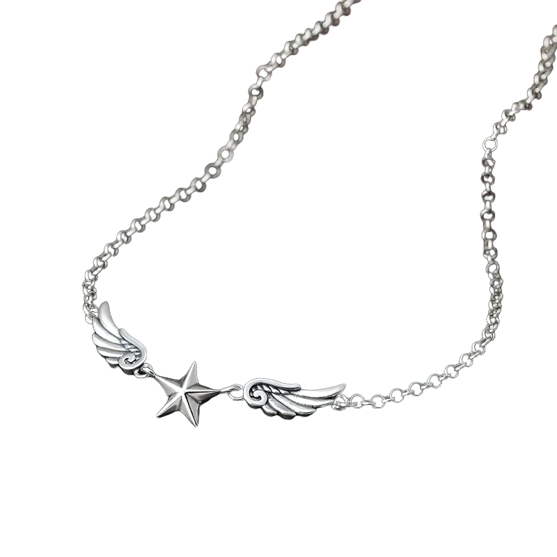 Fashion Chain Choker With Star Wings For Women / Necklaces Jewelry Of 925 Sterling Silver - HARD'N'HEAVY