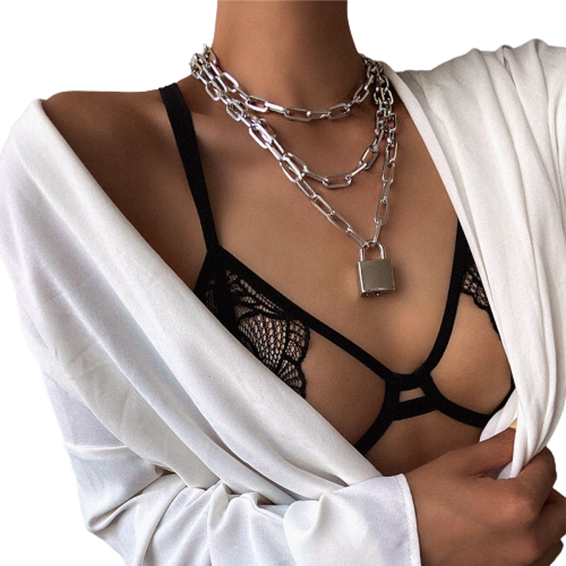 Fashion Chain Necklace with Three Layer / Women's Gothic Huge Heart Padlock - HARD'N'HEAVY