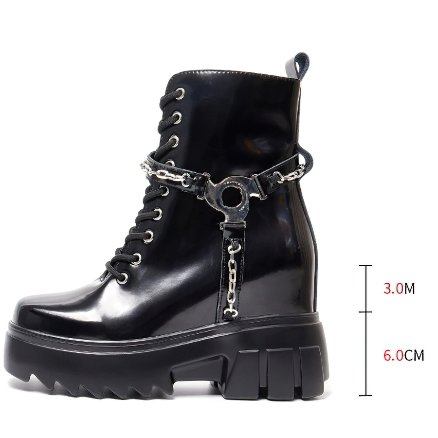 Fashion Chic Platform Height Boots with Metal Chain / Punk Style Women's Black Shoes - HARD'N'HEAVY