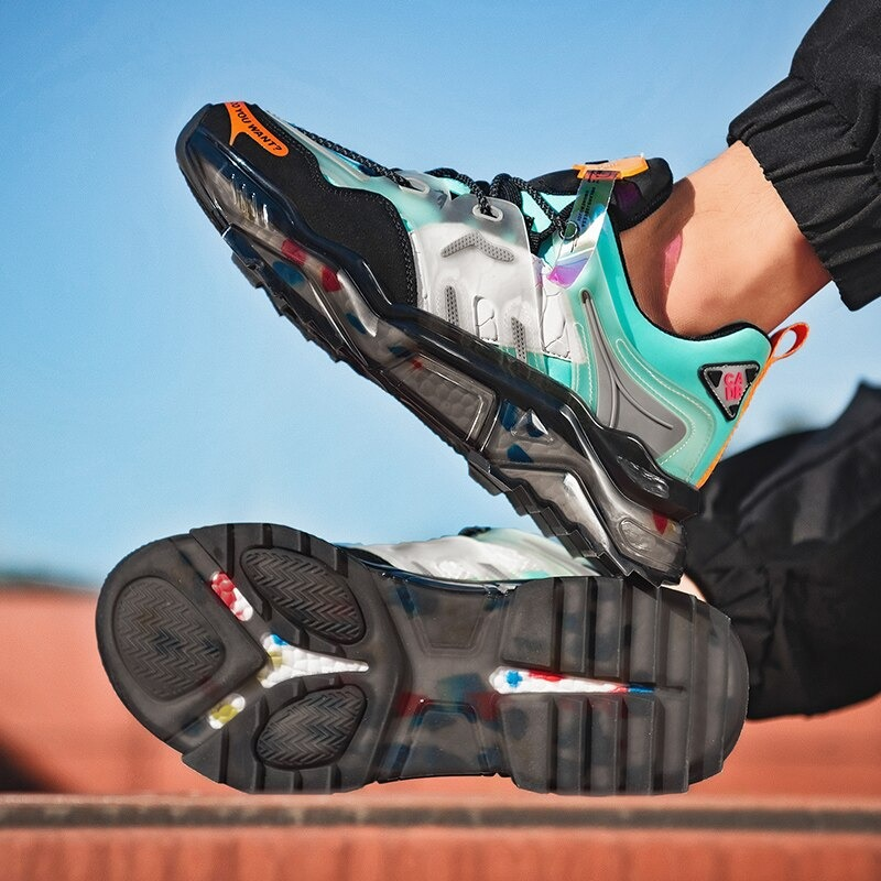 Colorful chunky breathable sneakers with stylish design and vibrant sole, perfect for casual sport or running.