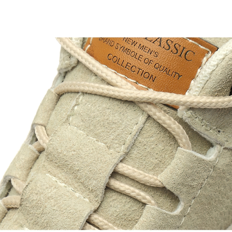 Close-up of classic suede men's boots showcasing premium quality materials and stylish design.