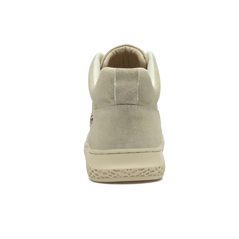 Back view of classic suede boots for men in beige, showcasing premium material and comfortable design.