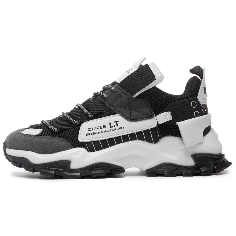 Breathable casual sport sneakers in black and white, featuring a flexible sole for running and everyday wear.